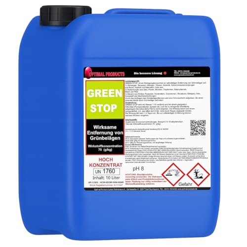 Grünbelagentferner Greenstop New Edition Grünbelagentferner | chlor- und säurefrei | für 1000 qm | Algen und Grünbelag Entferner | Steinreiniger | Terrassenreiniger | Grünspan Entferner 10 Liter Grünbelagentferner Greenstop New Edition Grünbelagentferner | chlor- und säurefrei | für 1000 qm | Algen und Grünbelag Entferner | Steinreiniger | Terrassenreiniger | Grünspan Entferner 10 Liter von Optimal Products die bessere Lösung