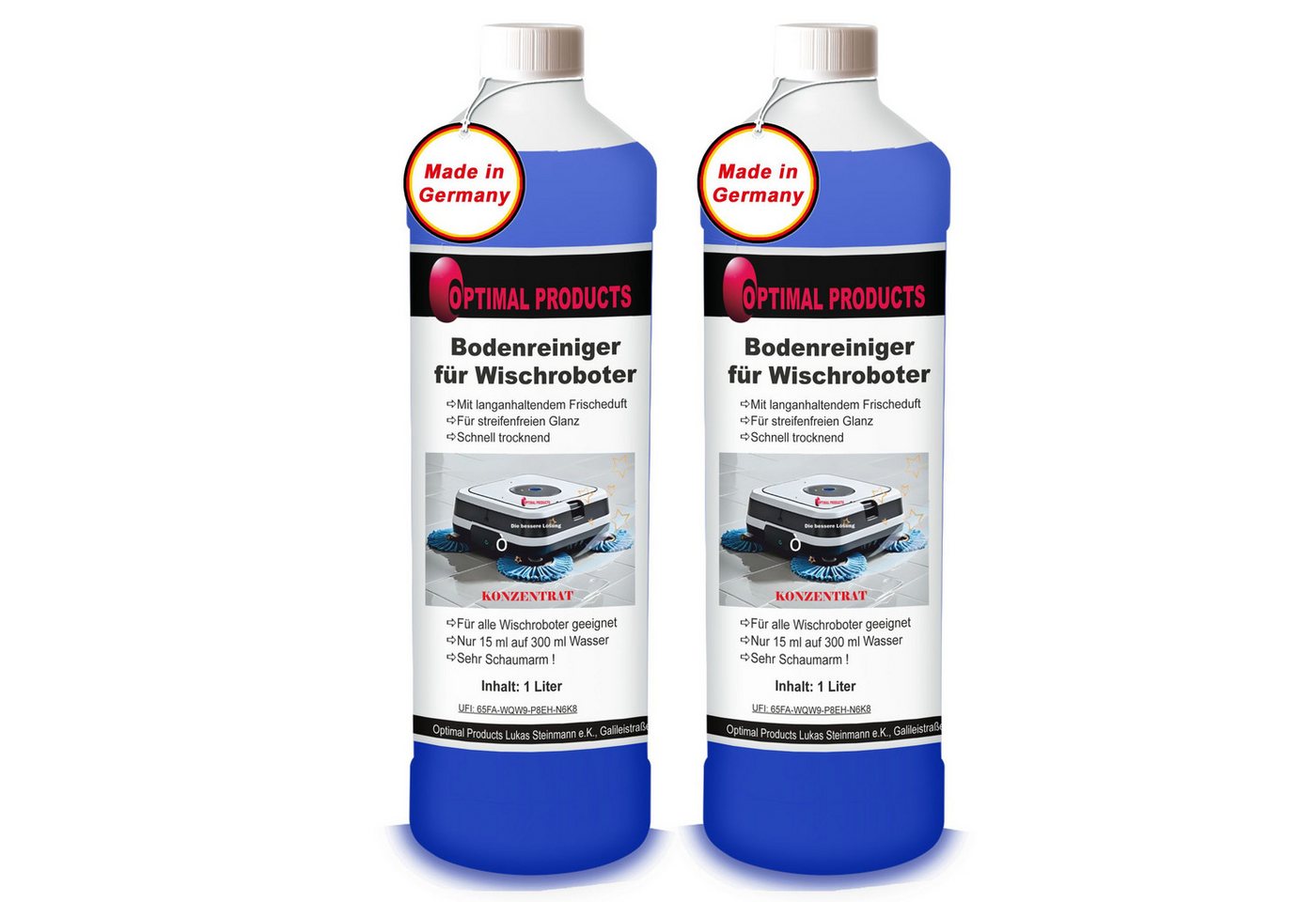 Optimal Products die bessere Lösung Bodenreiniger für Wischroboter Fussbodenreiniger (Set, [- 2 x 1 Liter Konzentrat mit frischeduft) von Optimal Products die bessere Lösung