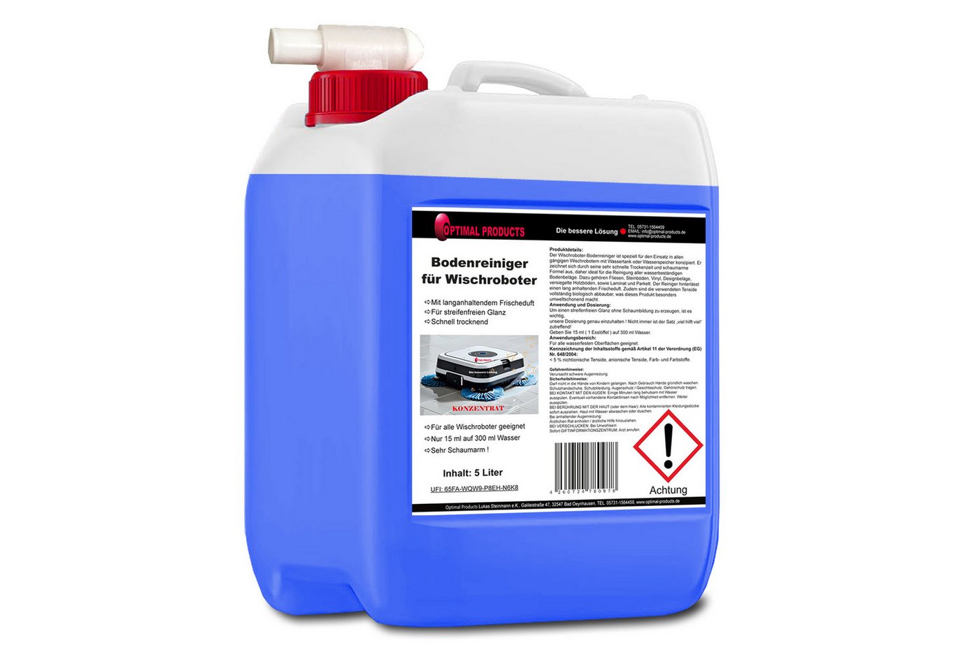 Optimal Products die bessere Lösung Bodenreiniger für Wischroboter Fussbodenreiniger (Set, [- 5l Kanister + Auslaufhahn Konzentrat mit frischeduft) von Optimal Products die bessere Lösung