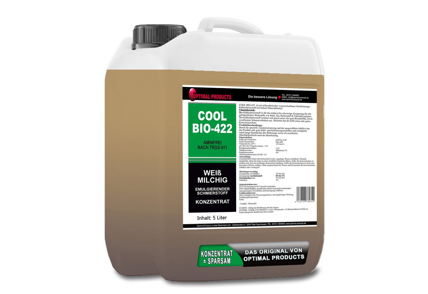 Optimal Products die bessere Lösung Bohr- & Schneidöl Cool Bio-422, 5000 ml, (5 Liter Kanister), Biologisch abbaubar und Frei von Armin, Chlor, Nitrit und Schwefel von Optimal Products die bessere Lösung