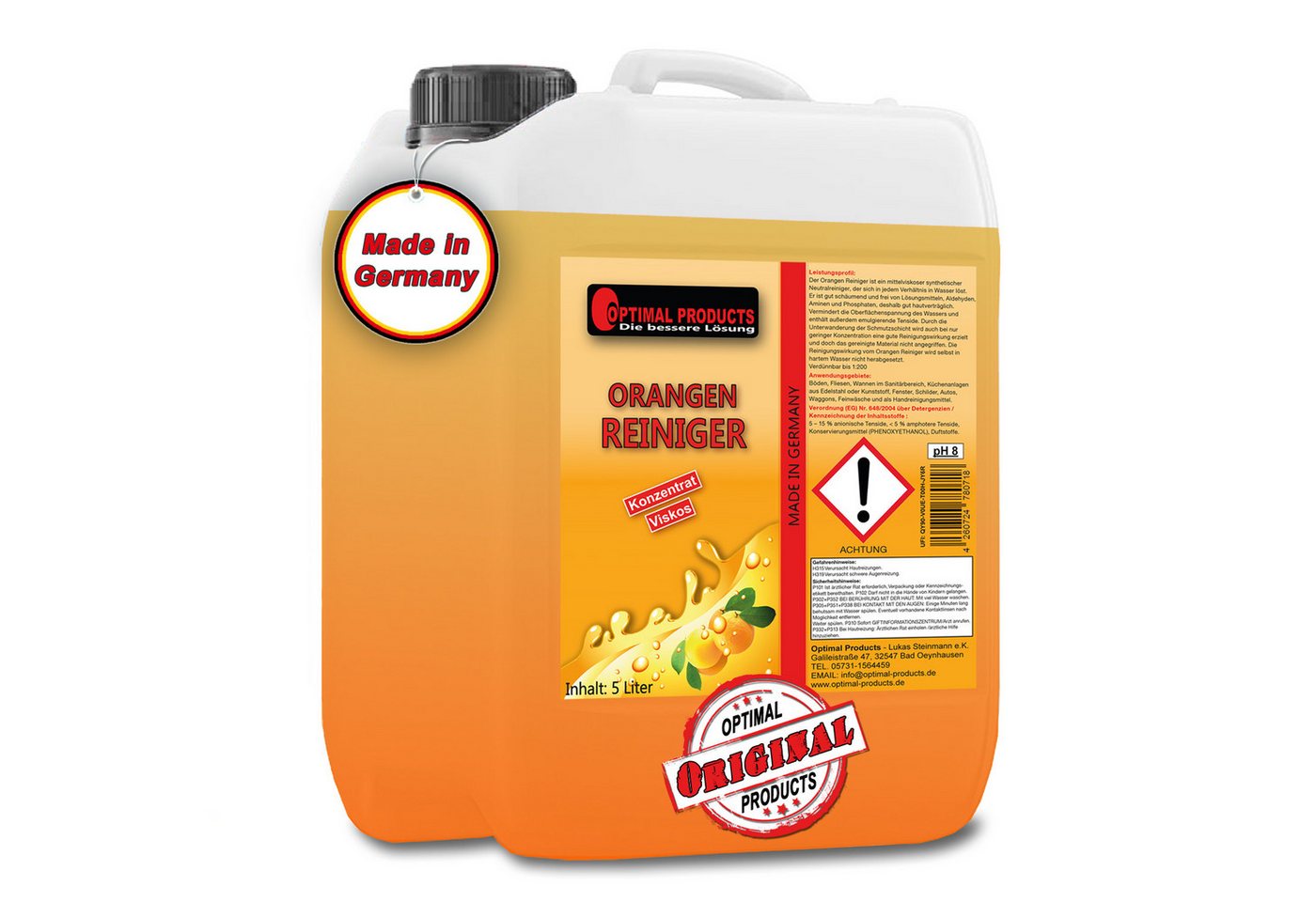 Optimal Products die bessere Lösung Orangenreiniger Allzweckreiniger (5 Liter Kanister Kraftvoller, duftintensiver Allzweckreiniger) von Optimal Products die bessere Lösung