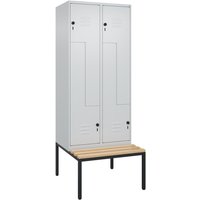 C+P Z-Spind Classic PLUS, 4 Abteile, HxBxT 2.120 x 800 x 815 mm, für Vorhängeschloss, untergebaute Bank aus Buche, lichtgrau, lichtgrau C+P Z-Spind Classic PLUS, 4 Abteile, HxBxT 2.120 x 800 x 815 mm, für Vorhängeschloss, untergebaute Bank aus Buche, lichtgrau, lichtgrau von C+P