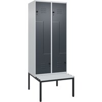 C+P Z-Spind Classic PLUS, 4 Abteile, HxBxT 2.120 x 800 x 815 mm, für Vorhängeschloss, untergebaute Bank aus Kunststoff, lichtgrau, anthrazitgrau C+P Z-Spind Classic PLUS, 4 Abteile, HxBxT 2.120 x 800 x 815 mm, für Vorhängeschloss, untergebaute Bank aus Kunststoff, lichtgrau, anthrazitgrau von C+P