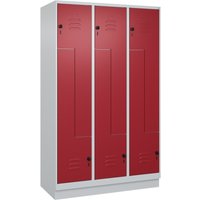 C+P Z-Spind Classic PLUS, Sockel, 6 Abteile, HxBxT 1.950 x 1.200 x 500 mm, lichtgrau, rubinrot, für Vorhängeschloss von C+P