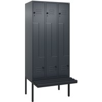 C+P Z-Spind Classic PLUS, 6 Abteile, HxBxT 2.120 x 900 x 815 mm, für Vorhängeschloss, auskragende Bank aus Kunststoff, anthrazitgrau, anthrazitgrau von C+P