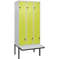 C+P Z-Spind Classic PLUS, 6 Abteile, HxBxT 2.120 x 900 x 815 mm, für Vorhängeschloss, auskragende Bank aus Kunststoff, lichtgrau, clowngrün C+P Z-Spind Classic PLUS, 6 Abteile, HxBxT 2.120 x 900 x 815 mm, für Vorhängeschloss, auskragende Bank aus Kunststoff, lichtgrau, clowngrün von C+P