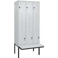 C+P Z-Spind Classic PLUS, 6 Abteile, HxBxT 2.120 x 900 x 815 mm, für Vorhängeschloss, auskragende Bank aus Kunststoff, lichtgrau, lichtgrau von C+P