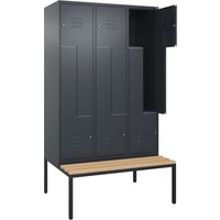 C+P Z-Spind Classic PLUS, 6 Abteile, HxBxT 2.120 x 1.200 x 815 mm, Zylinderschloss, untergebaute Bank aus Buche, anthrazitgrau, anthrazitgrau von C+P