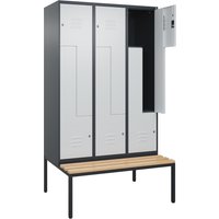 C+P Z-Spind Classic PLUS, 6 Abteile, HxBxT 2.120 x 1.200 x 815 mm, Zylinderschloss, untergebaute Bank aus Buche, anthrazitgrau, lichtgrau von C+P