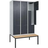 C+P Z-Spind Classic PLUS, 6 Abteile, HxBxT 2.120 x 1.200 x 815 mm, Zylinderschloss, untergebaute Bank aus Buche, lichtgrau, anthrazitgrau von C+P