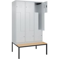 C+P Z-Spind Classic PLUS, 6 Abteile, HxBxT 2.120 x 1.200 x 815 mm, Zylinderschloss, untergebaute Bank aus Buche, lichtgrau, lichtgrau von C+P