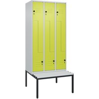 C+P Z-Spind Classic PLUS, 6 Abteile, HxBxT 2.120 x 900 x 815 mm, für Vorhängeschloss, untergebaute Bank aus Kunststoff, lichtgrau, clowngrün C+P Z-Spind Classic PLUS, 6 Abteile, HxBxT 2.120 x 900 x 815 mm, für Vorhängeschloss, untergebaute Bank aus Kunststoff, lichtgrau, clowngrün von C+P