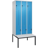 C+P Z-Spind Classic PLUS, 6 Abteile, HxBxT 2.120 x 900 x 815 mm, für Vorhängeschloss, untergebaute Bank aus Kunststoff, lichtgrau, lichtblau C+P Z-Spind Classic PLUS, 6 Abteile, HxBxT 2.120 x 900 x 815 mm, für Vorhängeschloss, untergebaute Bank aus Kunststoff, lichtgrau, lichtblau von C+P
