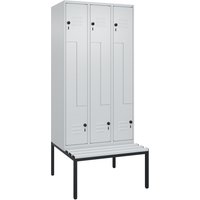 C+P Z-Spind Classic PLUS, 6 Abteile, HxBxT 2.120 x 900 x 815 mm, für Vorhängeschloss, untergebaute Bank aus Kunststoff, lichtgrau, lichtgrau C+P Z-Spind Classic PLUS, 6 Abteile, HxBxT 2.120 x 900 x 815 mm, für Vorhängeschloss, untergebaute Bank aus Kunststoff, lichtgrau, lichtgrau von C+P