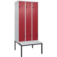C+P Z-Spind Classic PLUS, 6 Abteile, HxBxT 2.120 x 900 x 815 mm, für Vorhängeschloss, untergebaute Bank aus Kunststoff, lichtgrau, rubinrot C+P Z-Spind Classic PLUS, 6 Abteile, HxBxT 2.120 x 900 x 815 mm, für Vorhängeschloss, untergebaute Bank aus Kunststoff, lichtgrau, rubinrot von C+P