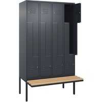 C+P Z-Spind Classic PLUS, 8 Abteile, HxBxT 2.120 x 1.200 x 815 mm, Zylinderschloss, auskragende Bank aus Buche, anthrazitgrau, anthrazitgrau von C+P