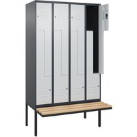C+P Z-Spind Classic PLUS, 8 Abteile, HxBxT 2.120 x 1.200 x 815 mm, Zylinderschloss, auskragende Bank aus Buche, anthrazitgrau, lichtgrau von C+P