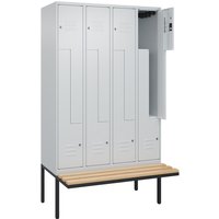 C+P Z-Spind Classic PLUS, 8 Abteile, HxBxT 2.120 x 1.200 x 815 mm, Zylinderschloss, auskragende Bank aus Buche, lichtgrau, lichtgrau von C+P
