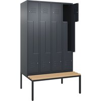 C+P Z-Spind Classic PLUS, 8 Abteile, HxBxT 2.120 x 1.200 x 815 mm, Zylinderschloss, untergebaute Bank aus Buche, anthrazitgrau, anthrazitgrau von C+P