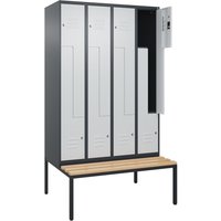 C+P Z-Spind Classic PLUS, 8 Abteile, HxBxT 2.120 x 1.200 x 815 mm, Zylinderschloss, untergebaute Bank aus Buche, anthrazitgrau, lichtgrau von C+P