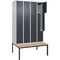C+P Z-Spind Classic PLUS, 8 Abteile, HxBxT 2.120 x 1.200 x 815 mm, Zylinderschloss, untergebaute Bank aus Buche, lichtgrau, anthrazitgrau von C+P