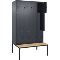 C+P Z-Spind Classic PLUS, 8 Abteile, HxBxT 2.120 x 1.200 x 815 mm, für Vorhängeschloss, untergebaute Bank aus Buche, anthrazitgrau, anthrazitgrau von C+P