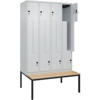C+P Z-Spind Classic PLUS, 8 Abteile, HxBxT 2.120 x 1.200 x 815 mm, für Vorhängeschloss, untergebaute Bank aus Buche, lichtgrau, lichtgrau von C+P