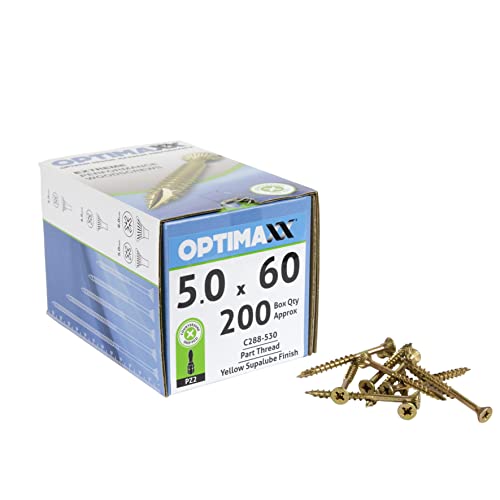 Optimaxx C288-530 5,0 x 60 Holzschrauben, 200 Stück, Grau von Optimaxx