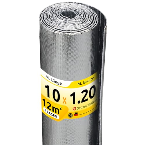 Optimer System - Isolierung Dämmung reduziert Kälte und Kitze - Heizung Isolierung Wand und Dach, Boden - 10x1.20m - 12m² (10x1.20m) von Optimer System