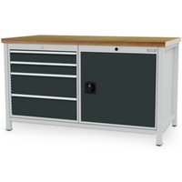 Bedrunka+Hirth Werkbank R 24-24, HxBxT 859 x 1.500 x 750 mm, lichtgrau, anthrazitgrau, 4 Schubladen 4x200 mm, 1 Flügeltür 1x600 mm von Bedrunka+Hirth