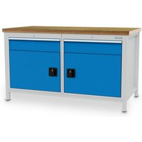 Bedrunka+Hirth Werkbank R 24-24, HxBxT 859 x 1.500 x 750 mm, lichtgrau, lichtblau, 2 Schubladen 2x150 mm, 2 Flügeltüren 2x450 mm von Bedrunka+Hirth