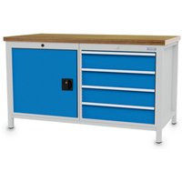 Bedrunka+Hirth Werkbank R 24-24, HxBxT 859 x 1.500 x 750 mm, lichtgrau, lichtblau, 4 Schubladen 4x150 mm, 1 Flügeltür 1x600 mm von Bedrunka+Hirth