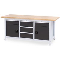 Bedrunka+Hirth Werkbank R 18-24, HxBxT 859 x 2.000 x 750 mm, lichtgrau, anthrazitgrau, 5 Schubladen 2x150 + 3x200 mm, 2 Flügeltüren 2x450 mm von Bedrunka+Hirth