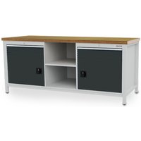 Bedrunka+Hirth Werkbank R 24-24, HxBxT 959 x 2.000 x 750 mm, lichtgrau, anthrazitgrau, 2 Schubladen 2x150 mm, 2 Flügeltüren 2x450 mm von Bedrunka+Hirth