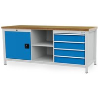 Bedrunka+Hirth Werkbank R 24-24, HxBxT 959 x 2.000 x 750 mm, lichtgrau, lichtblau, 4 Schubladen 4x150 mm, 1 Flügeltür 1x600 mm von Bedrunka+Hirth
