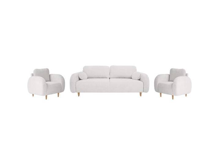 Polsterset Sofa 3-Sitzer mit Schlaffunktion + Sessel OPTIMO Buche Helles Holz, Raven 21 von Optimo