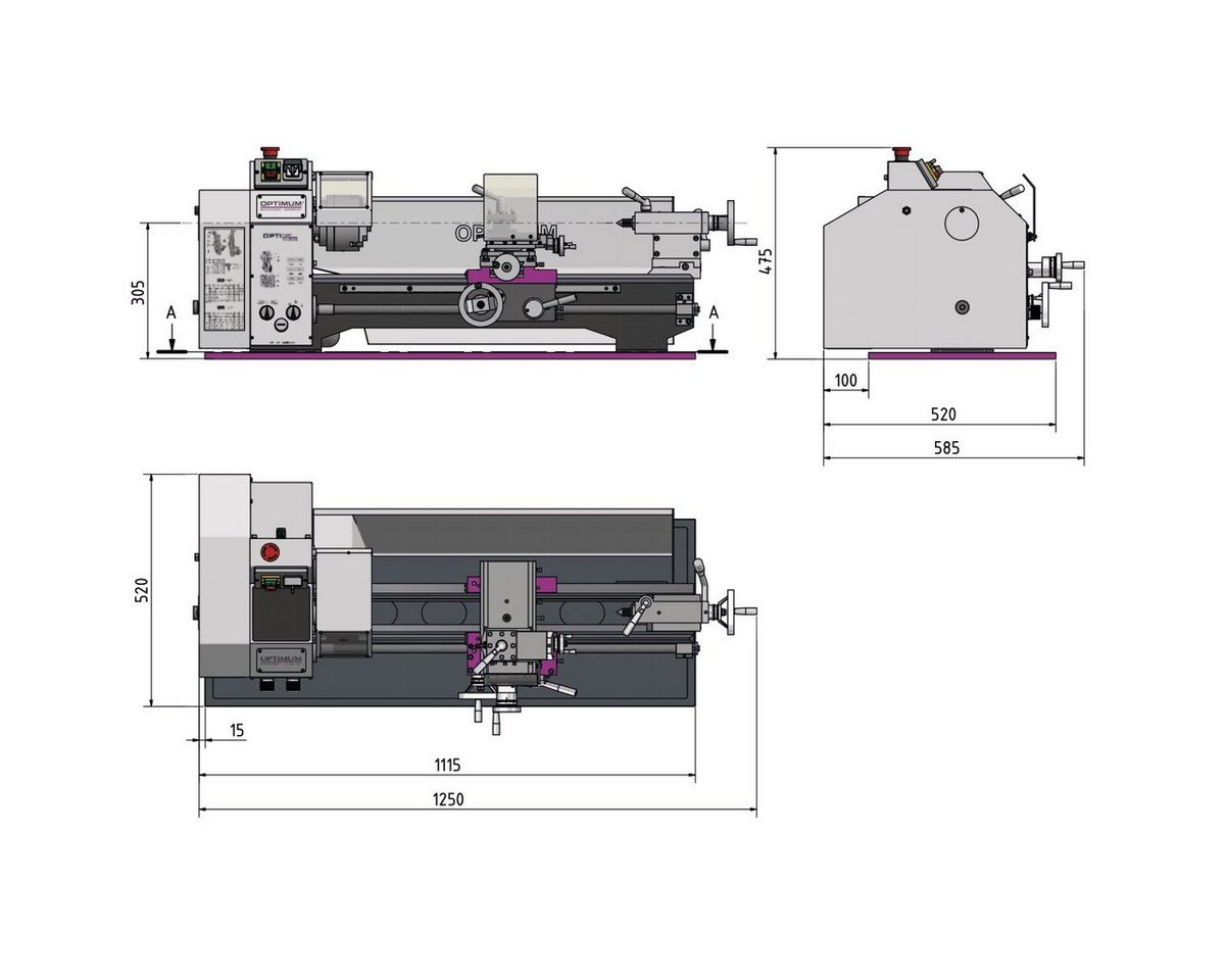 Optimum Drehmaschine Optimum Leitspindeldrehmaschine OPTIturn TU 2506 (230 V), 3425001 von Optimum