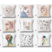 Line Art Gesicht Kissenbezug, Bohem Stil Kissen, Abstrakter Moderne Kunst Frauen Kopf, Abstrakte Gesichter Überwurf von OptimumDeco