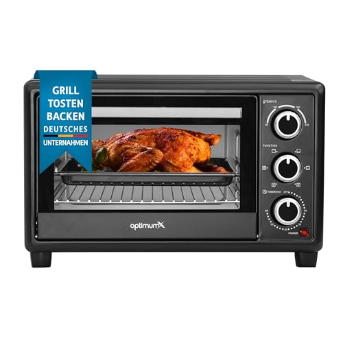 OptimumX 20 L Minibackofen, Klein mini Backofen mit Umluft, 60 Min Timer, Pizza-Ofen, 1380 W, Schwarz von OptimumX Haushaltsgeräte