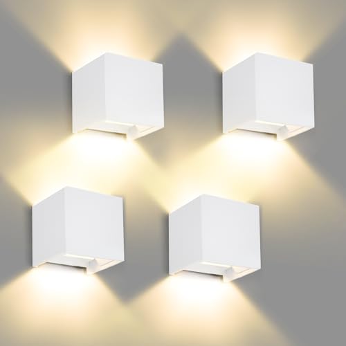 Optimumx Wandleuchte innen außen 12 W Modern Wandlampe auf und ab Einstellbarer Lichtstrahl 3000 K Warmweiß LED Außenwandleuchte IP65 (Weiß, 4 er) von OptimumX Haushaltsgeräte