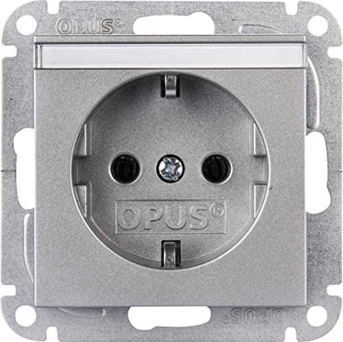 OPUS® 55 Schutzkontakt-Steckdose mit Beschriftungsfeld Farbe alu - silber - seidenglanz von Opus