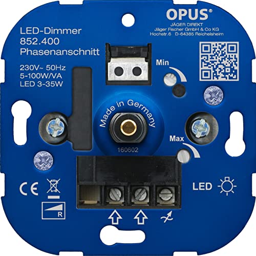 OPUS® Dreh-Phasenabschnitt-Dimmer Ausführung Phasenanschnitt, Watt 5-100 VA/LED 3-35 W, Blau von Opus