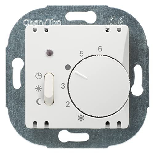 Raumthermostat Öffner Absenkg. mit Handschalter EIN/AUS, Alpinweiß OPUS 1 – 3-fach Schalter, Kontrolllampe, 230 V AC von Opus