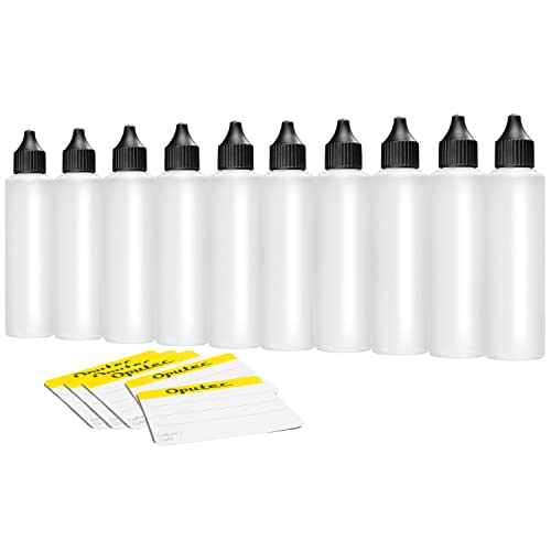 Oputec 10 x 250 ml Kunststoff-Flaschen mit Tröpfler - Lebensmittelecht - Weiche PE Kunststoffflaschen, Dropper Bottles, Plastik-Flaschen, Tropfflaschen + 10 Beschriftungs-Etiketten von Oputec