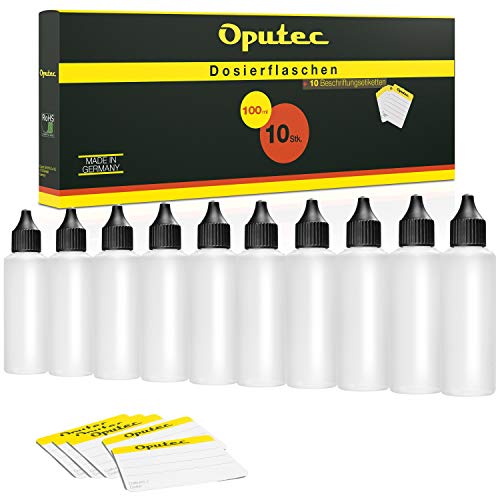 Oputec 50 x 100 ml Liquid-Flaschen mit Tröpfler | Spar-Paket | Lebensmittelecht | Weiche PE Kunststoff-Flaschen Set | Leere Liquid-Behälter, Plastik-Flaschen | inkl. 50 Beschriftungsetiketten von Oputec