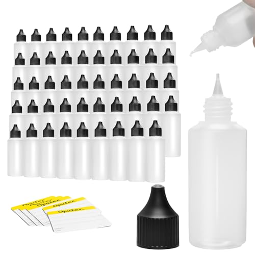 Oputec 50 x 100 ml Liquid-Flaschen mit Tröpfler | Spar-Paket | Lebensmittelecht | Weiche PE Kunststoff-Flaschen Set | Leere Liquid-Behälter, Plastik-Flaschen | inkl. 50 Beschriftungsetiketten von Oputec