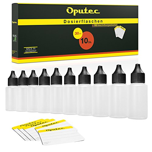 Oputec 50 x 30 ml Liquid-Flaschen mit Tröpfler | Spar-Paket | Lebensmittelecht | Weiche PE Kunststoff-Flaschen Set | Leere Liquid-Behälter, Plastik-Flaschen | inkl. 50 Beschriftungsetiketten von Oputec