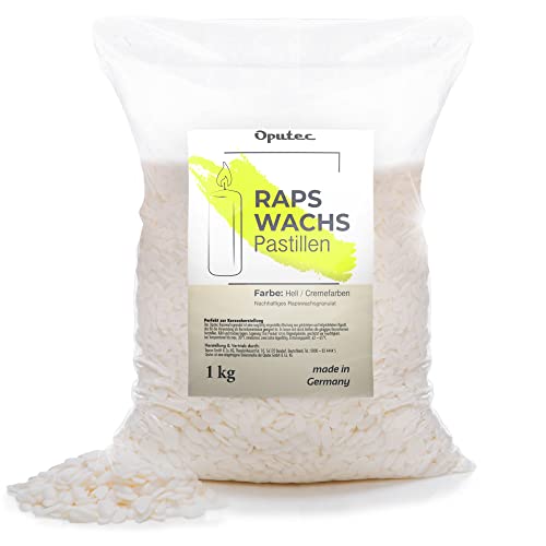 Oputec 1 KG Kerzenwachs Pastillen aus Raps: Helles Cremefarbenes Wachs - Kerzen selber Machen - Kerzen gießen aus natürlichem Wachs - Eigene Kerzen herstellen und nachfüllen - Made in Germany von Oputec