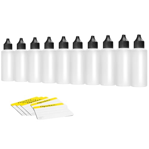 Oputec 10 x 100 ml Dosierflaschen mit Tröpfler: Lebensmittelechte, weiche PE Kunststoff-Flaschen selber befüllen, Dropper Bottles, Plastik-Flaschen, Tropfflaschen + 10 Beschriftungs-Etiketten von Oputec