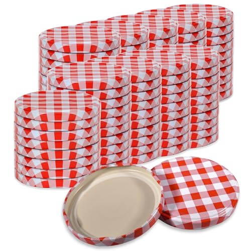Oputec 100 x Schraubdeckel TO 82 Rot-Weiß kariert – Ersatzdeckel für Einmachgläser | Twist Off Deckel, luftdicht & lebensmittelecht | Einmachdeckel für Marmelade, Einkochen & Vorrat | Made in EU von Oputec
